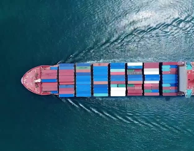 Bird view of container ship in the sea