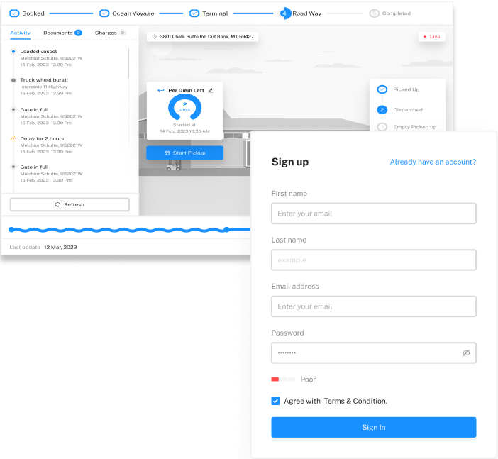 Screenshot of the signup form and the booking page